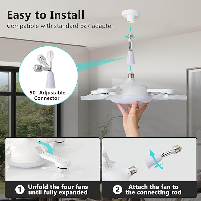 OEXLámpara de Techo con Ventilador Plegable | Iluminación Potente y Ventilación Refrescante