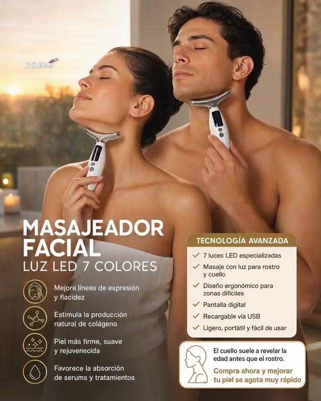 OEX Masajeador Facial LED Rejuvenecedor | Terapia de Luz Roja, Azul y Verde