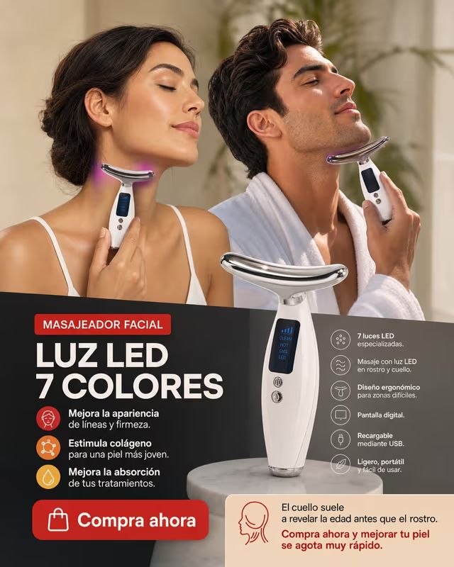 OEX Masajeador Facial LED Rejuvenecedor | Terapia de Luz Roja, Azul y Verde
