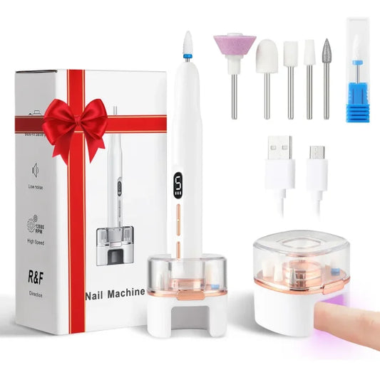 OEX Taladro de Uñas Inalámbrico, 13,000 RPM, Bajo Ruido y Lámpara LED/UV