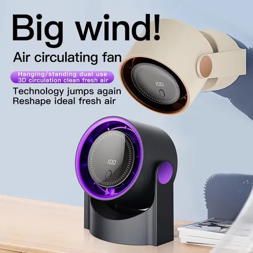 OEXVentilador de Escritorio Recargable 5000 mAh con Pantalla LED y 100 Velocidades